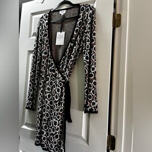 Diane von Furstenberg for Target Black, White & Brown Floral Wrap Dress